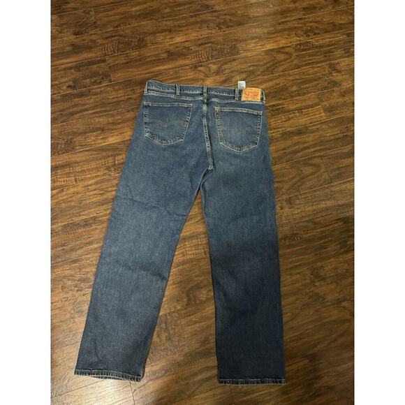 Levis 505 Jeans Mens 40x32 Blue Regular Fit Straight Leg Dark Wash Denim - Picture 1 of 12
